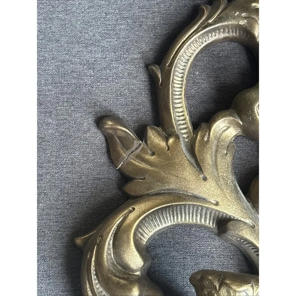 Vintage Holland Mold Gold Tone Metal Wall Candle Sconces Pair Ornate Baroque
